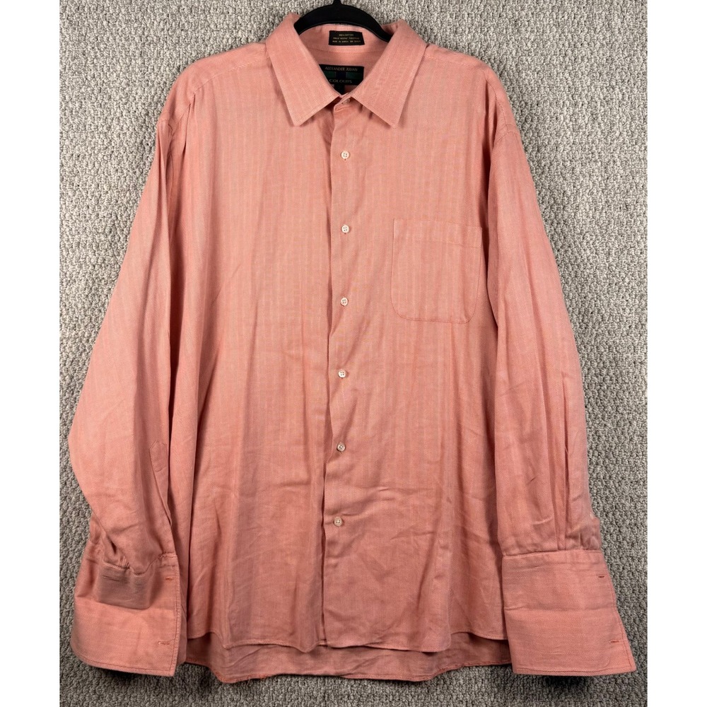Alexander Julian Colours Shirt Mens XL Salmon Herringbone French Cuff VTG 90s